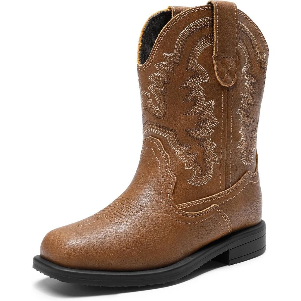 Toddler Kids Cowboy Boots Western Mid Calf Square Toe Brown Boots For Boys Girl